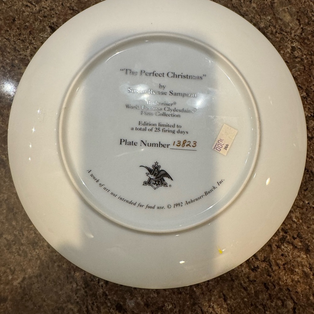 NWOT The Perfect Christmas 1992 Budweiser Limited Edition Plate Collectible - Picture 7 of 8